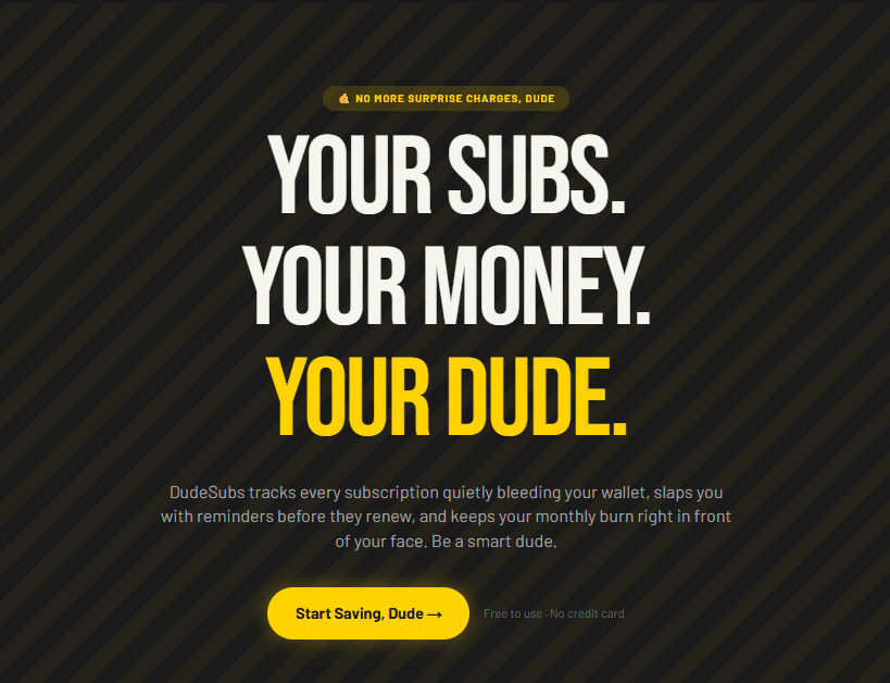 DudeSubs homepage screenshot